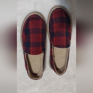 Sanuk Red and Black Plaid Slippers for Cozy Comfort